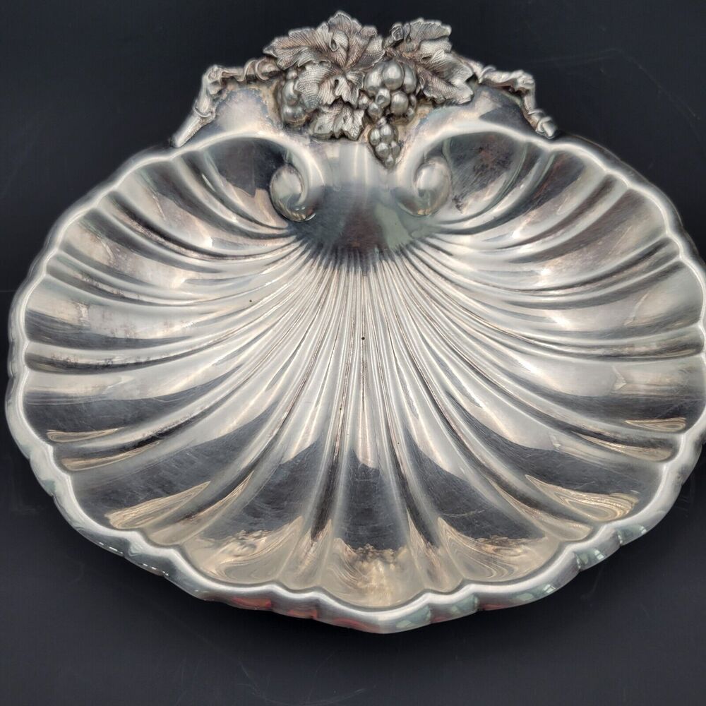 Vintage Reed & Barton EPNS 205 Silver Plated Clam Shell Silverplate Tray Grapes